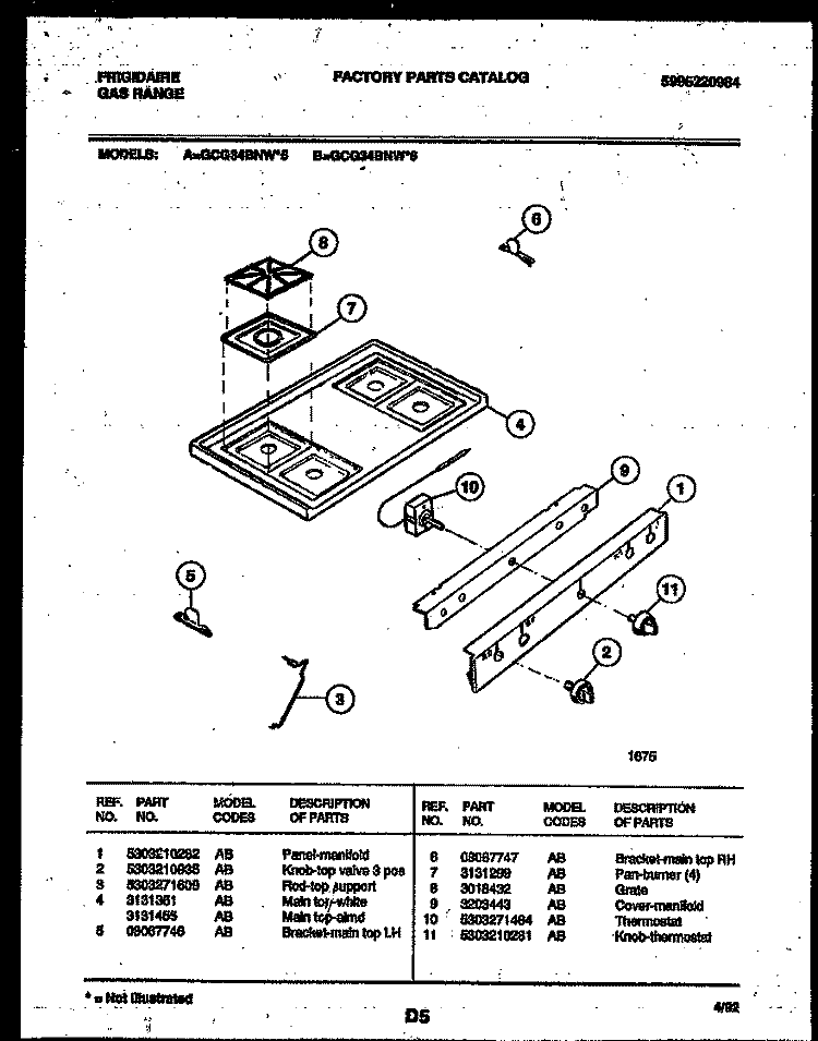 COOKTOP PARTS Diagram and Parts List for GCG34BNL6  Frigidaire Range
