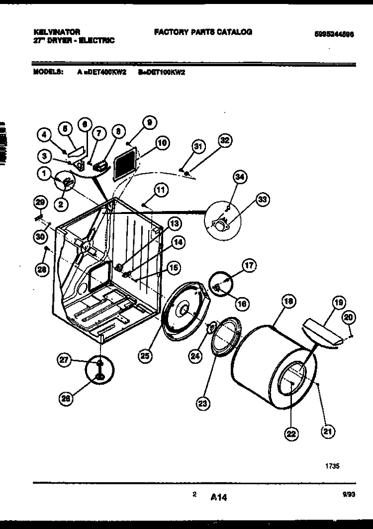 CABINET AND COMPONENT PARTS Diagram and Parts List for DET400KD2  Kelvinator Dryer