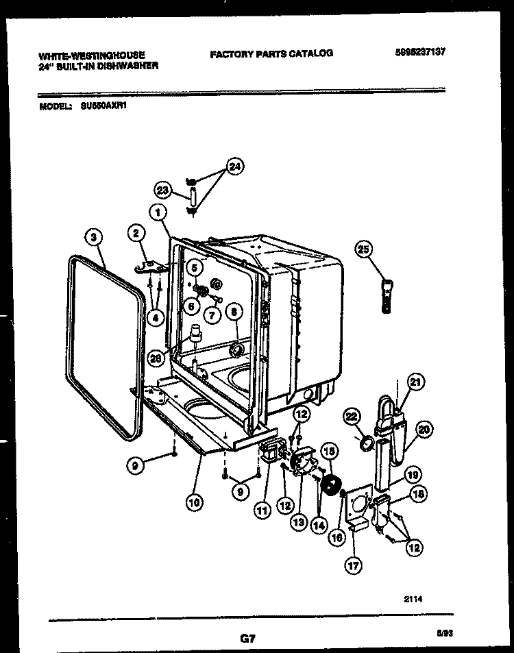 TUB AND FRAME PARTS Diagram and Parts List for SU550AXR1  Frigidaire Dishwasher