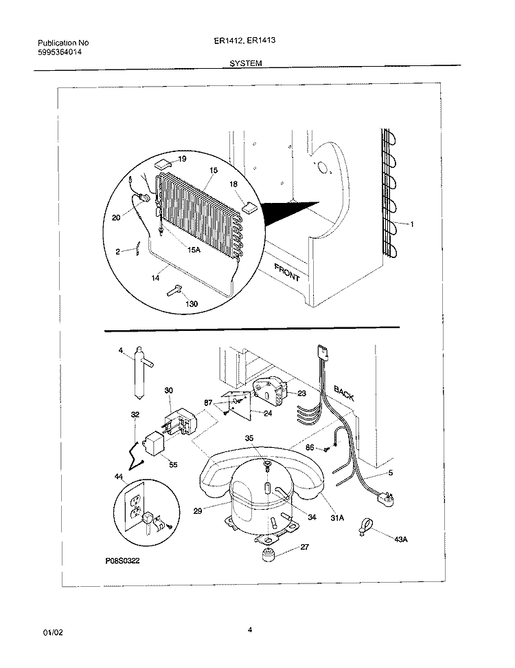 SYSTEM Diagram and Parts List for ER1412  Frigidaire Freezer