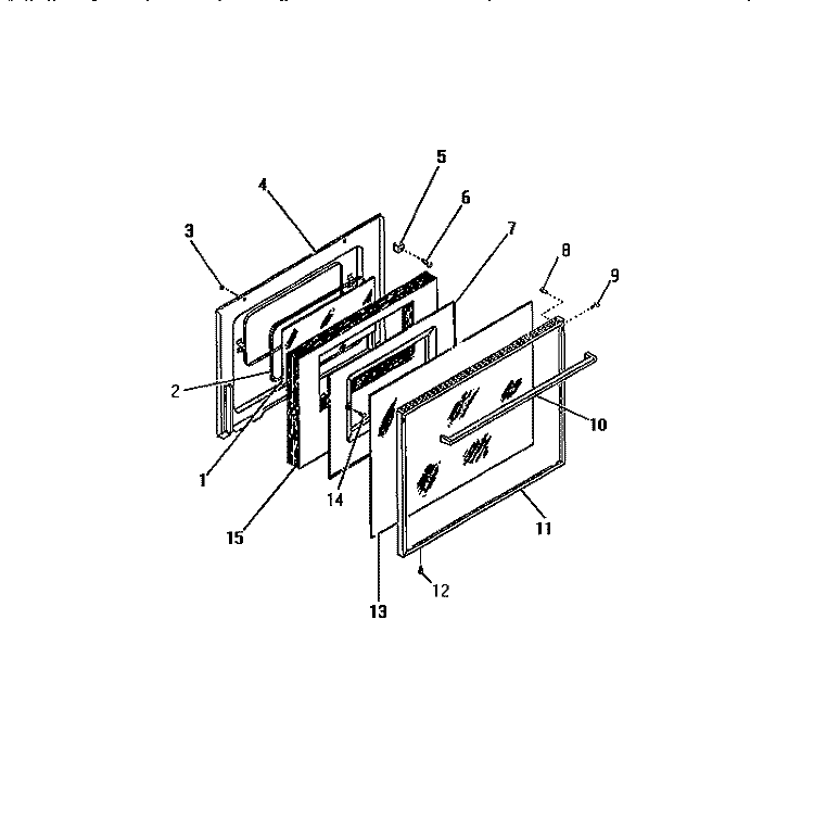 OVEN DOOR, PANELS Diagram and Parts List for GCG38BCW0  Frigidaire Range
