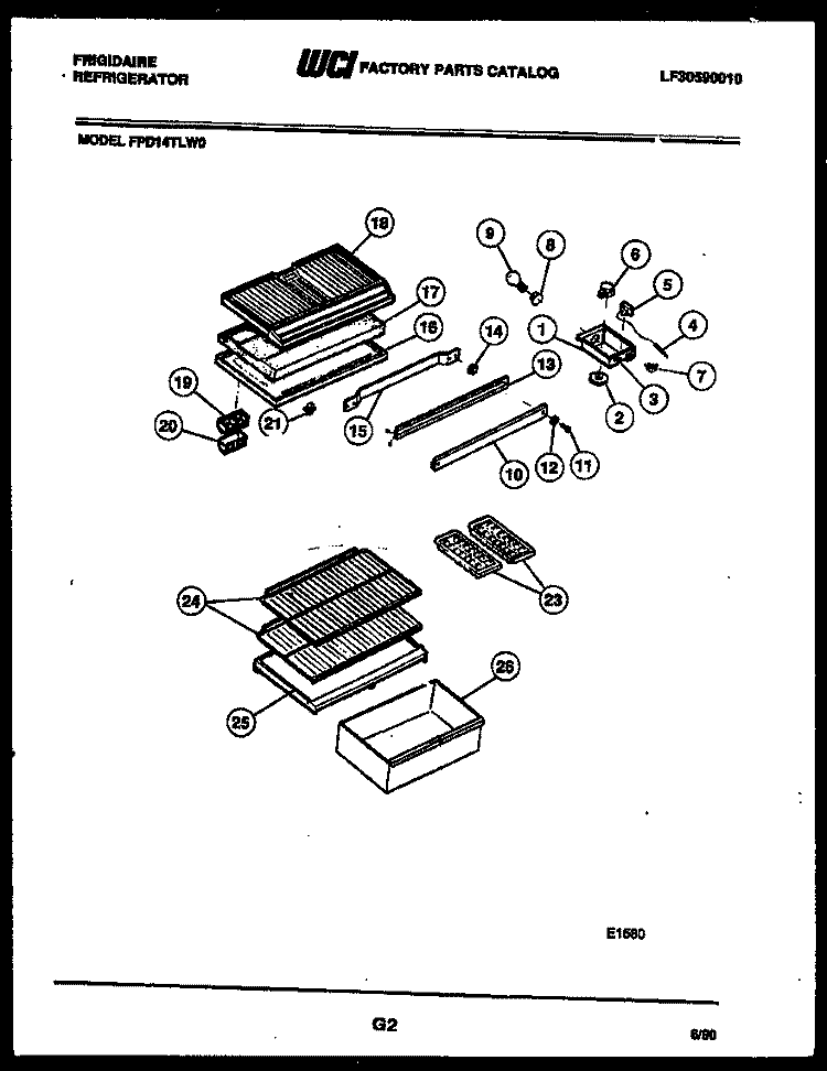 SHELVES AND SUPPORTS Diagram and Parts List for FPD14TLA0  Frigidaire Refrigerator