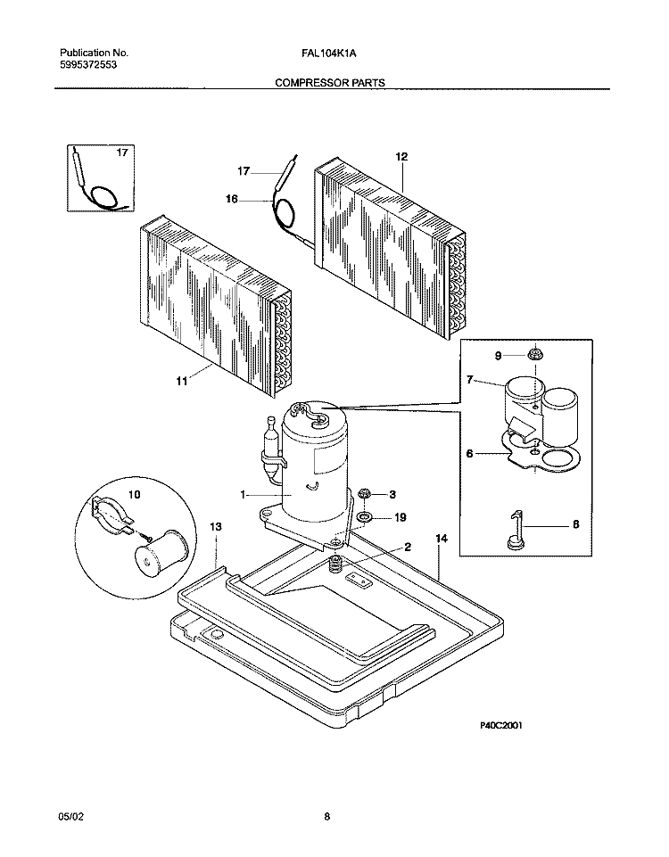COMPRESSOR PARTS Diagram and Parts List for FAL104K1A3  Frigidaire Air Conditioner