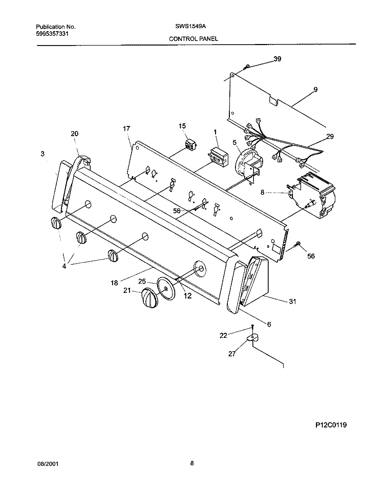 CONTROL PANEL Diagram and Parts List for SWS1549AQ0  Westinghouse Washer
