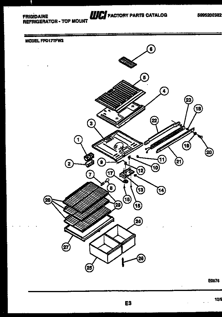 SHELVES AND SUPPORTS Diagram and Parts List for FPD17TFA2  Frigidaire Refrigerator