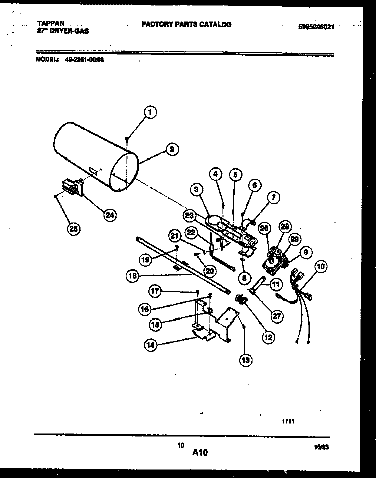 BURNER, IGNITER AND VALVE Diagram and Parts List for 49-2251-23-03  Tappan Dryer