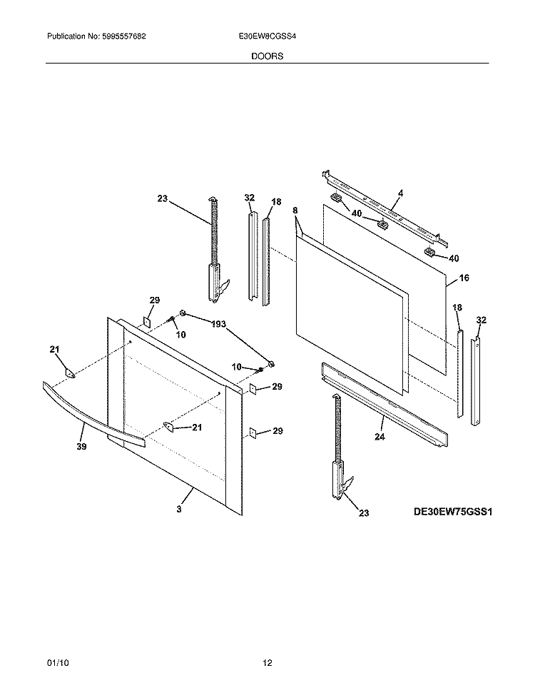 DOORS Diagram and Parts List for E30EW8CGSS4  Electrolux Wall Oven