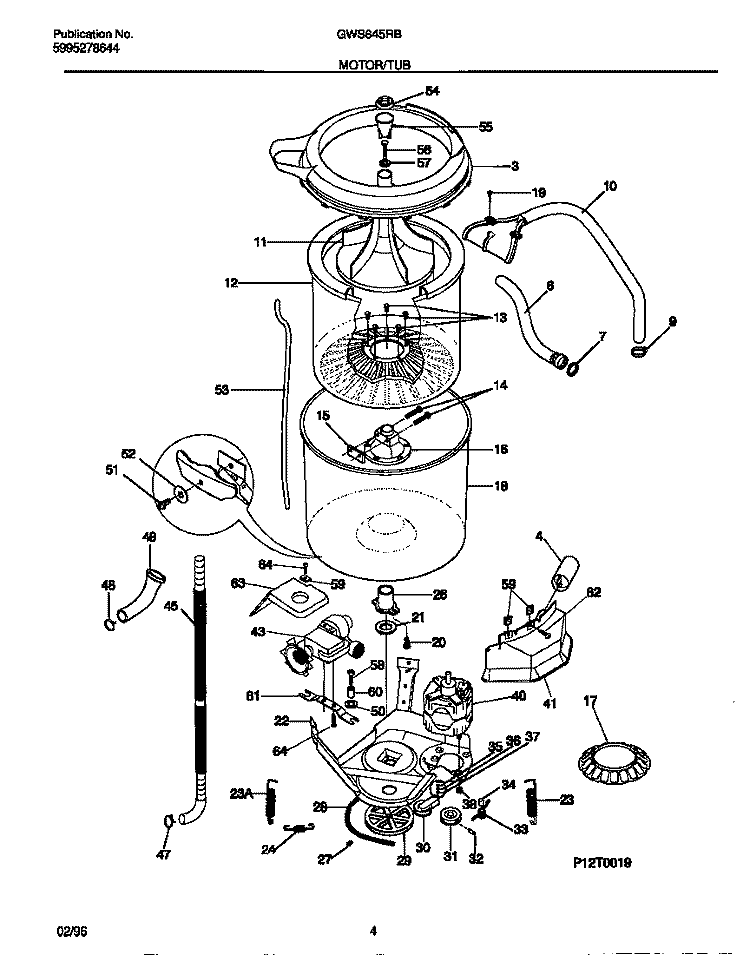 MOTOR / TUB Diagram and Parts List for GWS645RBS3  Gibson Washer