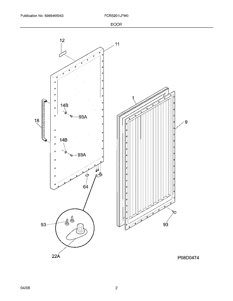 DOOR Diagram and Parts List for FCRS201LFW0  Frigidaire Refrigerator