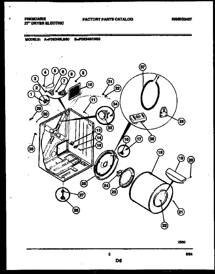 CABINET AND COMPONENT PARTS Diagram and Parts List for FDE546RBS0  Frigidaire Dryer