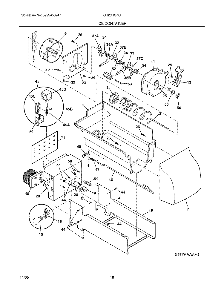 ICE CONTAINER Diagram and Parts List for GS23HSZCC6  Frigidaire Refrigerator