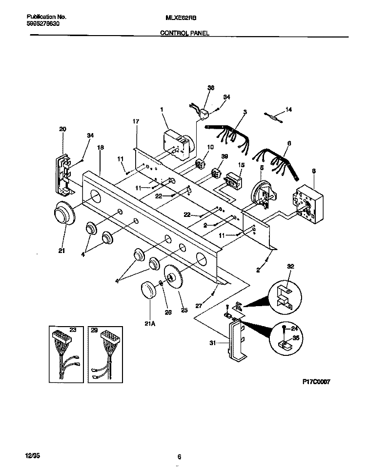 CONTROL PANEL Diagram and Parts List for MLXE62RBW3  Frigidaire Washer Dryer Combo