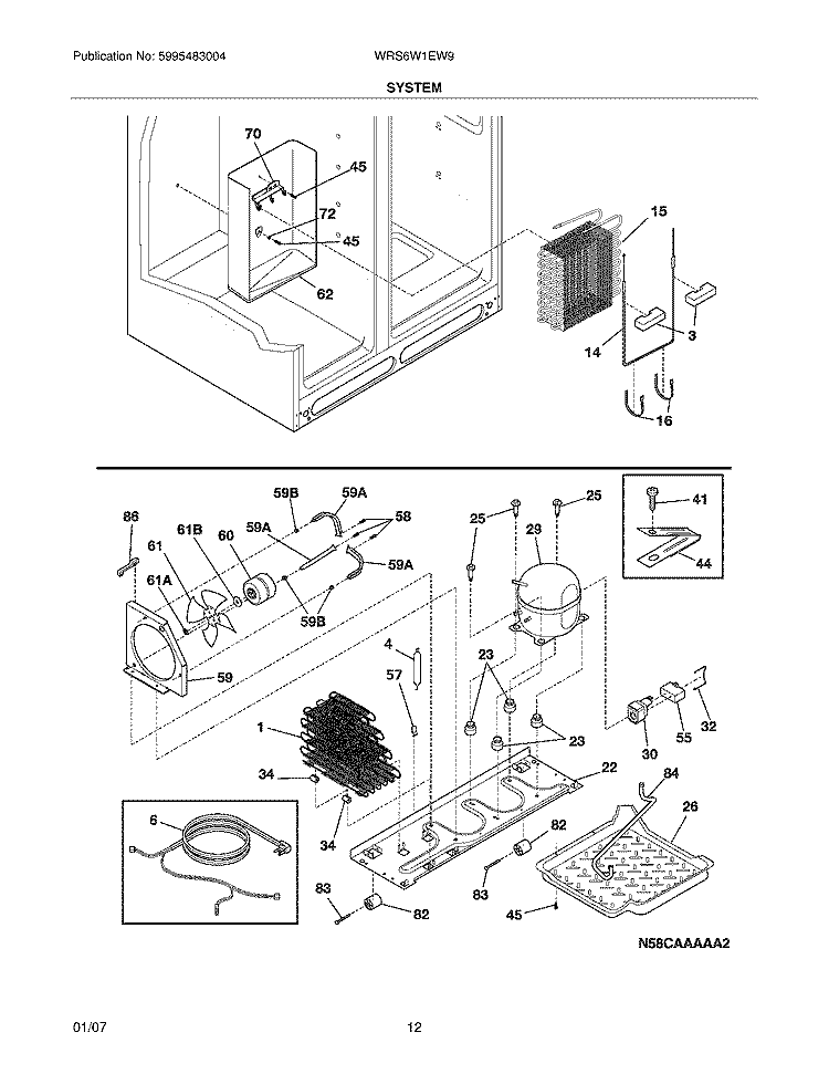 SYSTEM Diagram and Parts List for WRS6W1EW9  Westinghouse Refrigerator