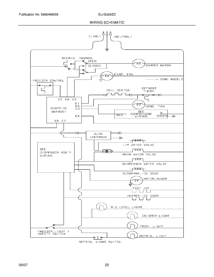 WIRING SCHEMATIC Diagram and Parts List for GLHS269ZCW0  Frigidaire Refrigerator