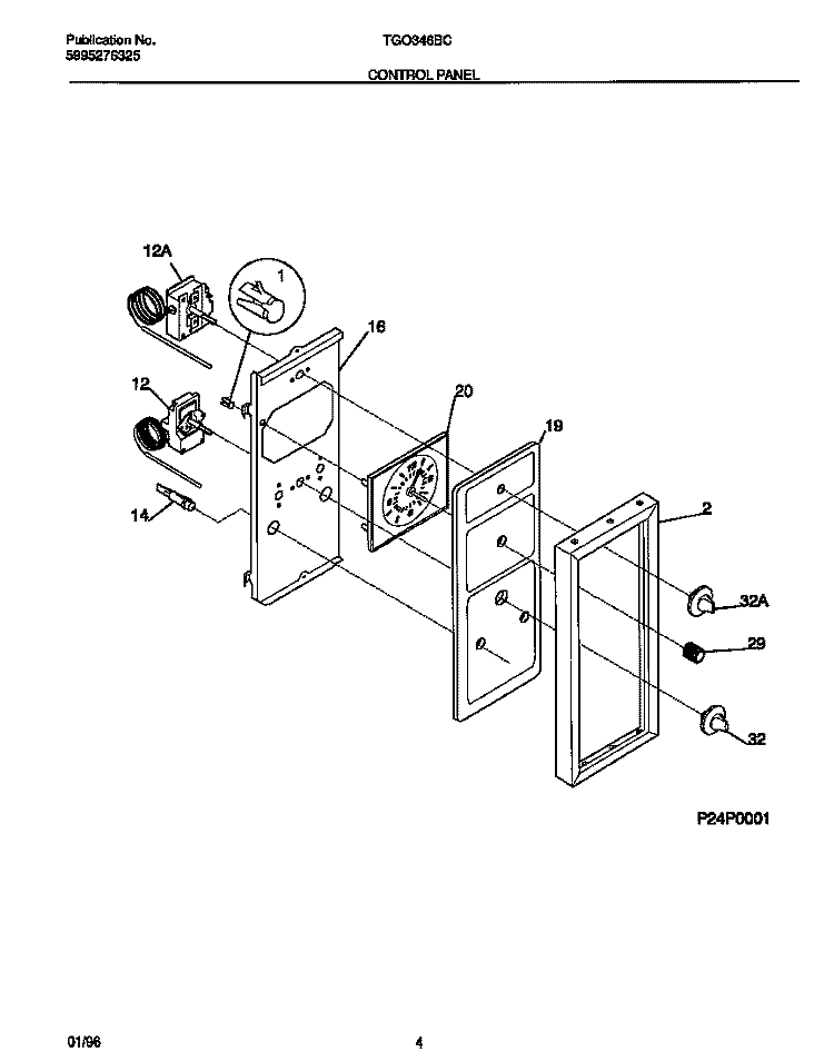 CONTROL PANEL Diagram and Parts List for TGO346BCWB  Tappan Range