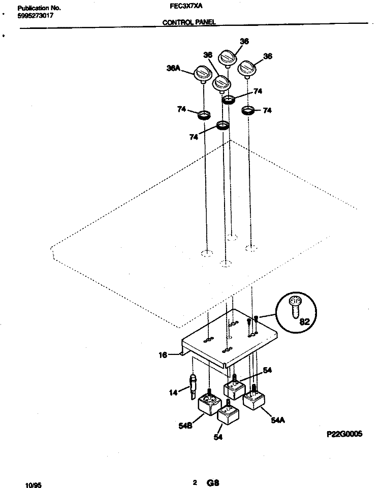 CONTROL PANEL Diagram and Parts List for FEC3X7XABE  Frigidaire Cooktop
