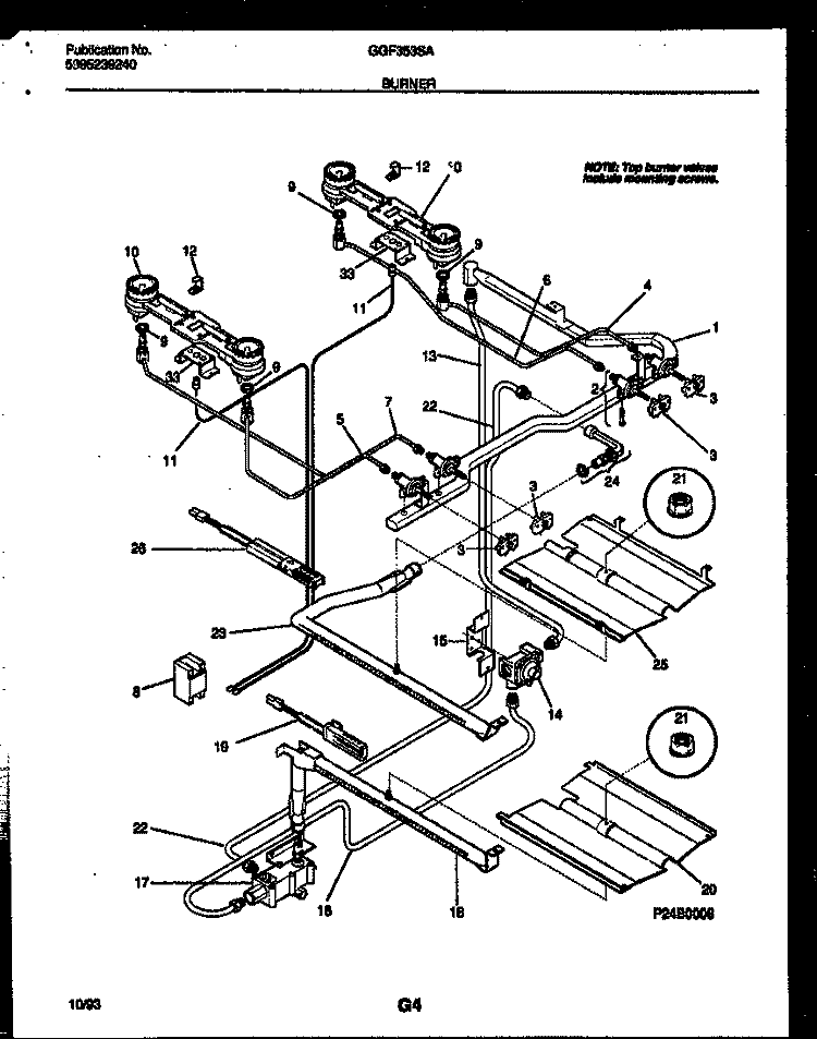 BURNER PARTS Diagram and Parts List for GGF353SAWA  Gibson Range