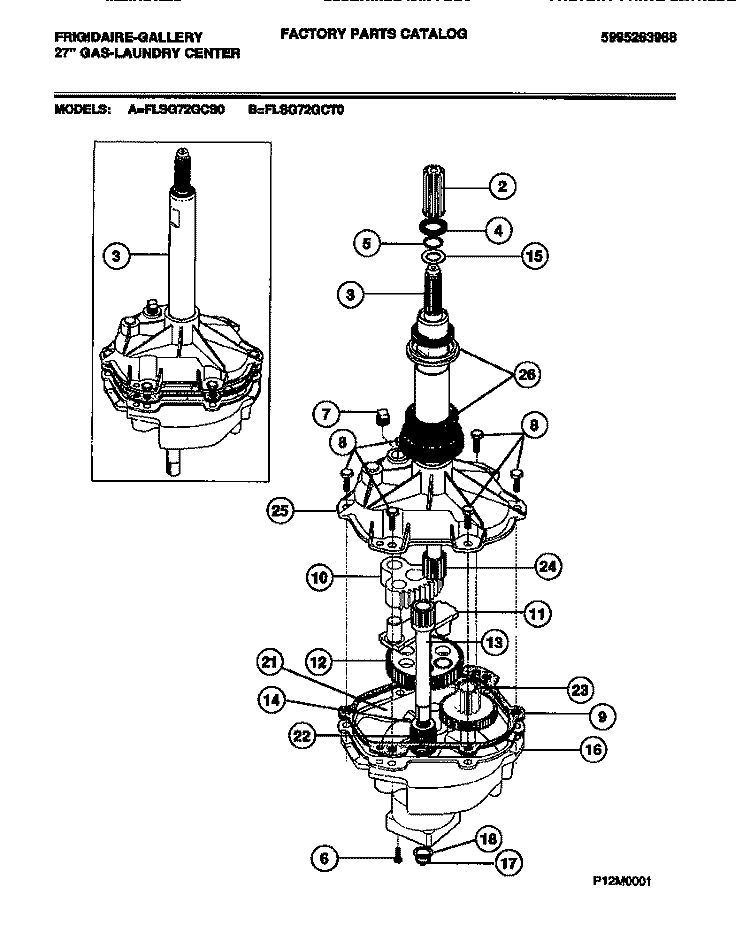 TRANSMISSION Diagram and Parts List for FLSG72GCT0  Frigidaire Washer Dryer Combo
