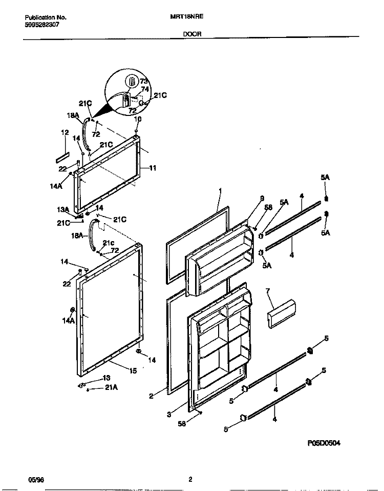 DOOR Diagram and Parts List for MRT18NREW0  Frigidaire Refrigerator