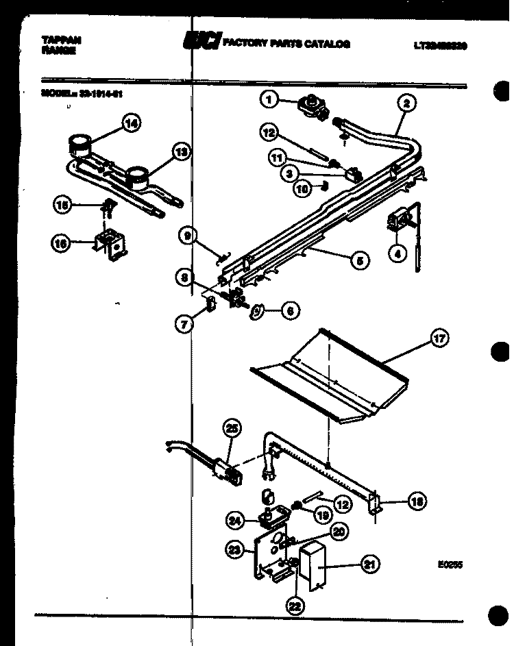 BURNER, MANIFOLD AND GAS CONTROL Diagram and Parts List for 32-1014-23-01  Tappan Range