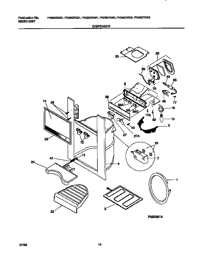 ICE DISPENSER Diagram and Parts List for FRS26ZRGW1  Frigidaire Refrigerator