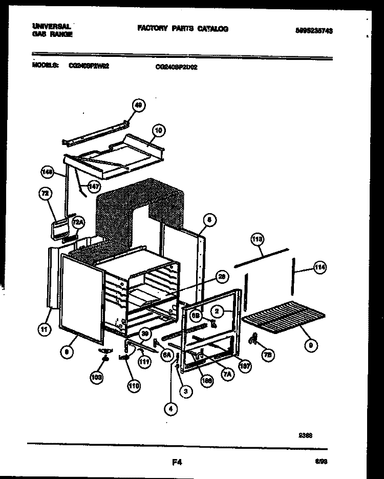BODY PARTS Diagram and Parts List for CG240SP2L02  Frigidaire Range