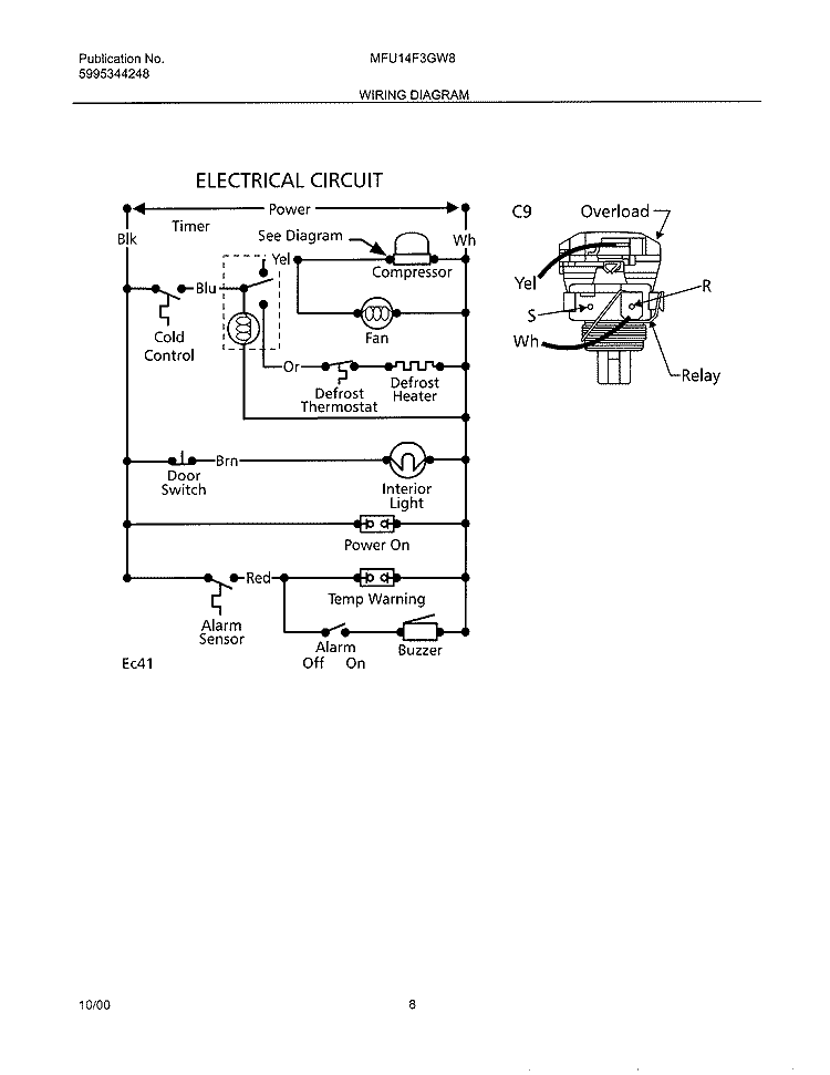 WIRING DIAGRAM Diagram and Parts List for MFU14F3GW8  Frigidaire Freezer