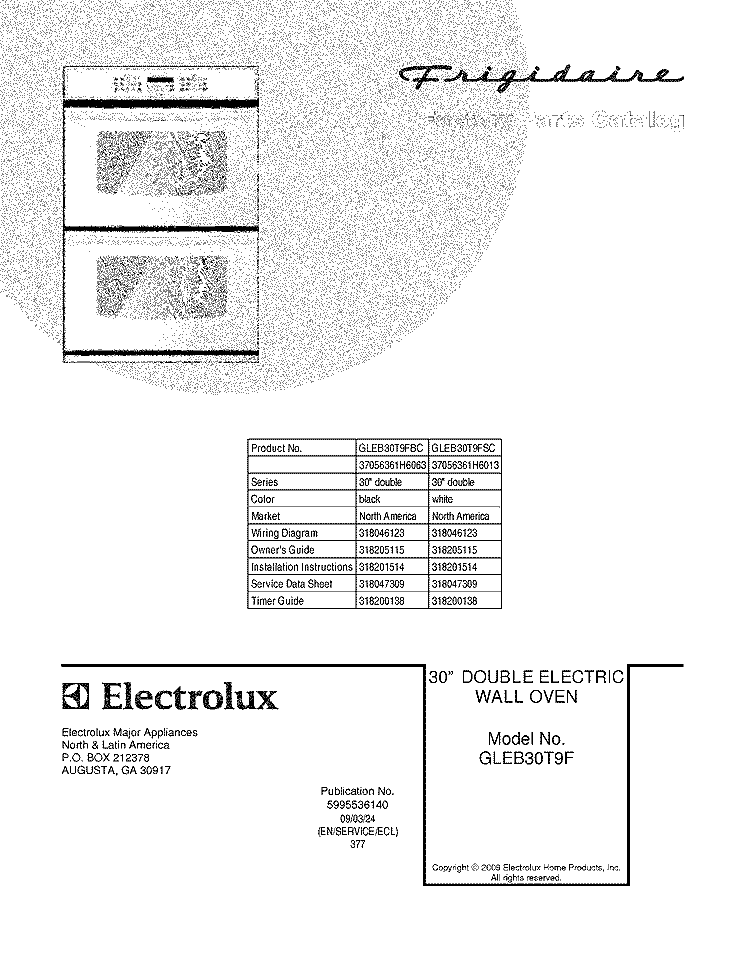 COVER Diagram and Parts List for GLEB30T9FSC  Frigidaire Wall Oven