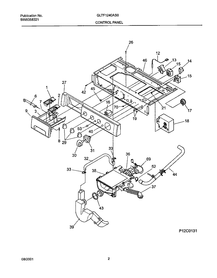 CONTROL PANEL Diagram and Parts List for GLTF1240AS0  Frigidaire Washer
