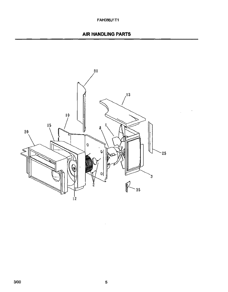 AIR HANDLING PARTS Diagram and Parts List for FAH086J1T1  Frigidaire Air Conditioner
