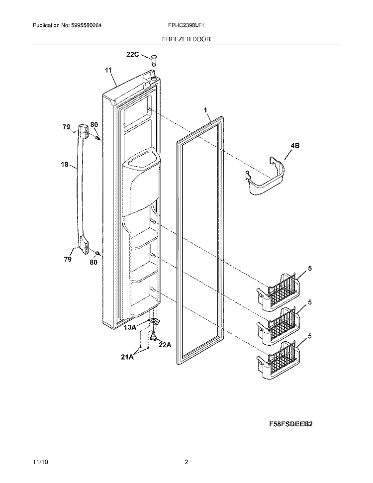 FREEZER DOOR Diagram and Parts List for FPHC2398LF1  Frigidaire Refrigerator