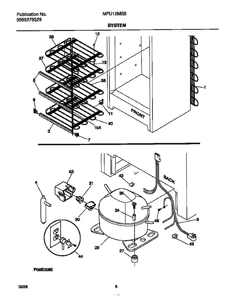 SYSTEM Diagram and Parts List for MFU12M2BW3  Frigidaire Freezer