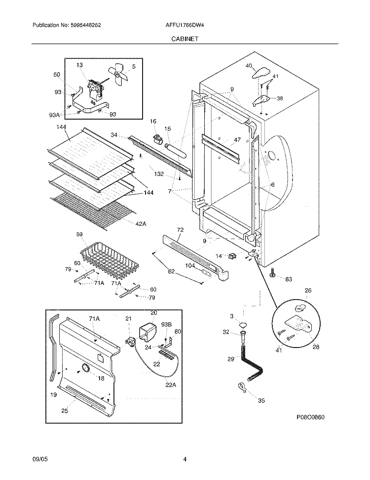 CABINET Diagram and Parts List for AFFU1766DW4  Frigidaire Freezer