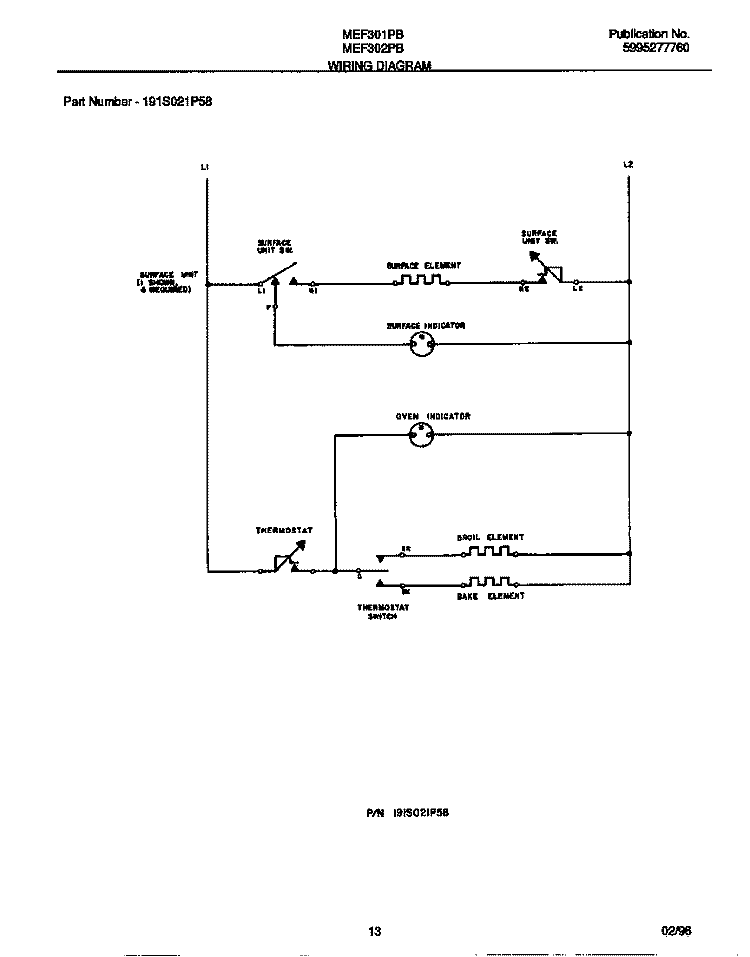 WIRING DIAGRAM Diagram and Parts List for MEF302PBWF  Frigidaire Range