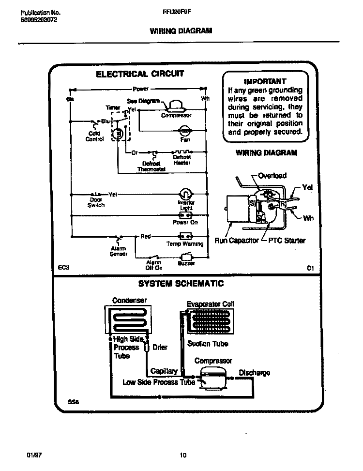 WIRING DIAGRAM Diagram and Parts List for FFU20F9FW0  Frigidaire Freezer
