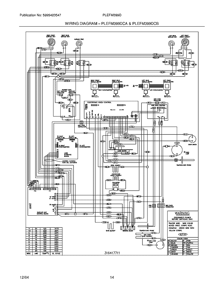 WIRING DIAGRAM Diagram and Parts List for PLEFM399DCC  Frigidaire Range