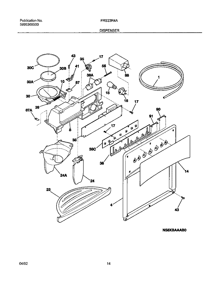DISPENSER Diagram and Parts List for FRS23R4AW5  Frigidaire Refrigerator