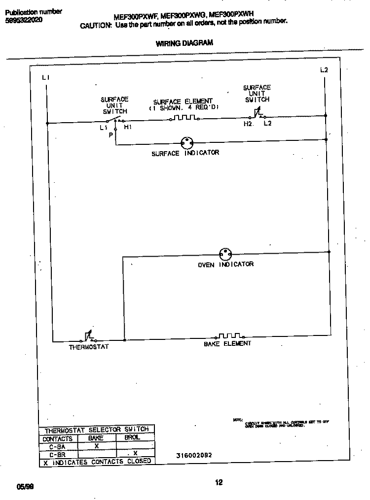 WIRING DIAGRAM Diagram and Parts List for MEF300PXWF  Frigidaire Range