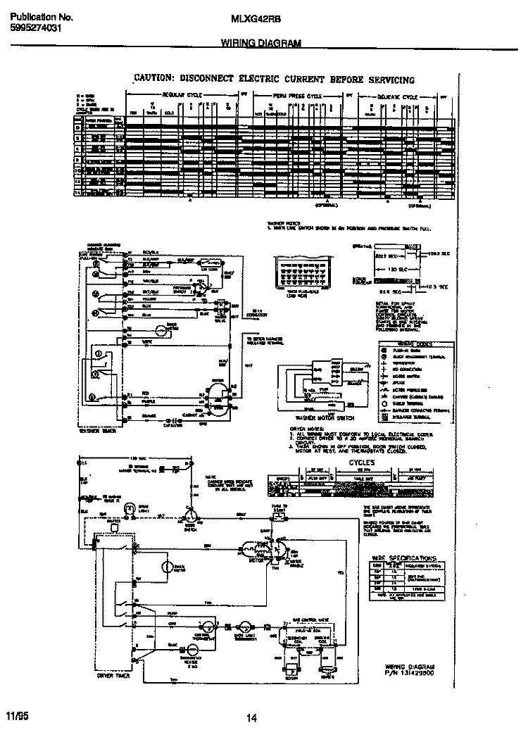 WIRING DIAGRAM Diagram and Parts List for MLXG42RBW2  Frigidaire Washer Dryer Combo