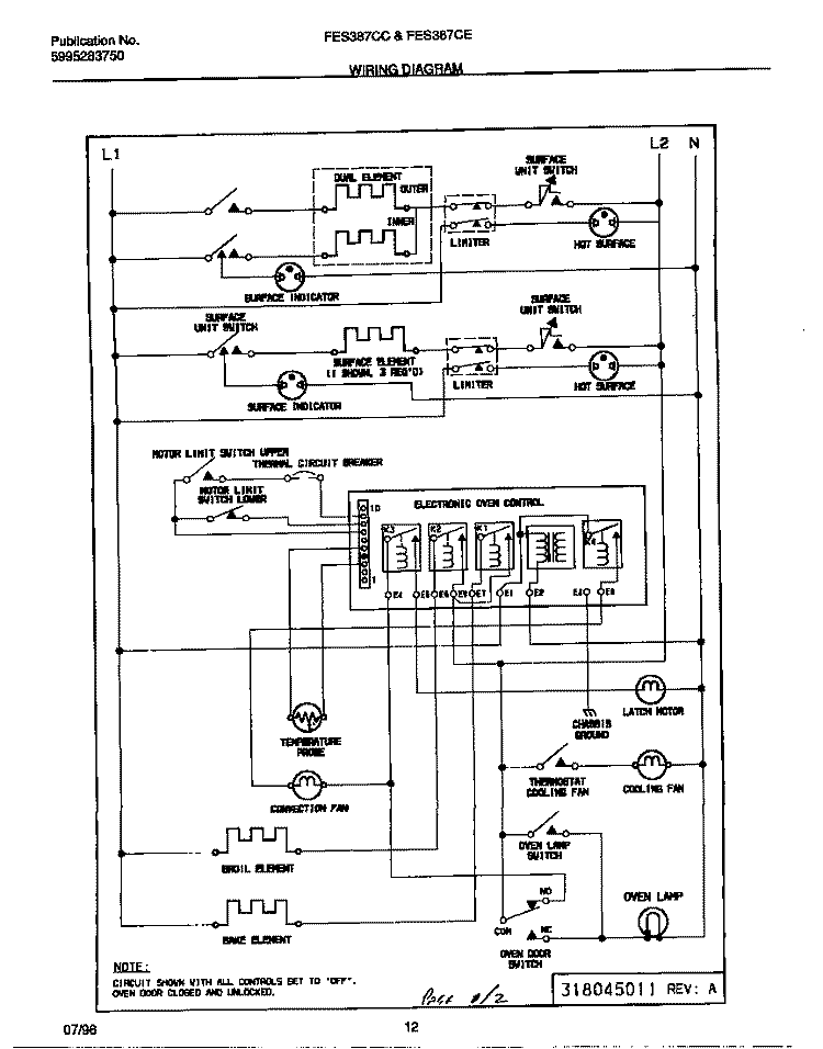 WIRING DIAGRAM Diagram and Parts List for FES387CCSF  Frigidaire Wall Oven