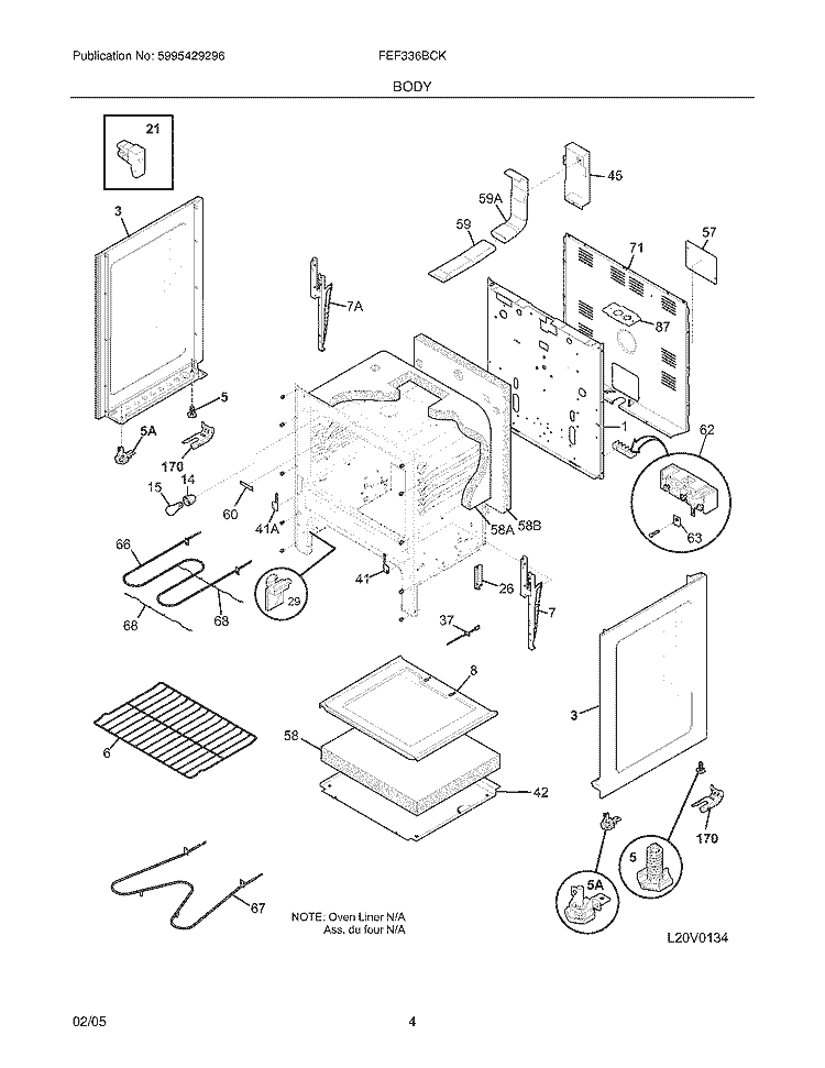 BODY Diagram and Parts List for FEF336BCK  Frigidaire Range