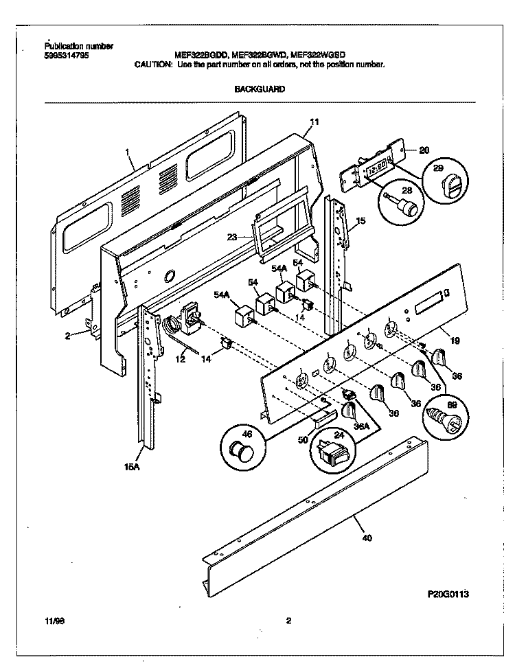 BACKGUARD Diagram and Parts List for MEF322BGDD  Frigidaire Range