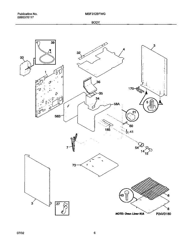BODY Diagram and Parts List for MSF312BFWG  Uni Range