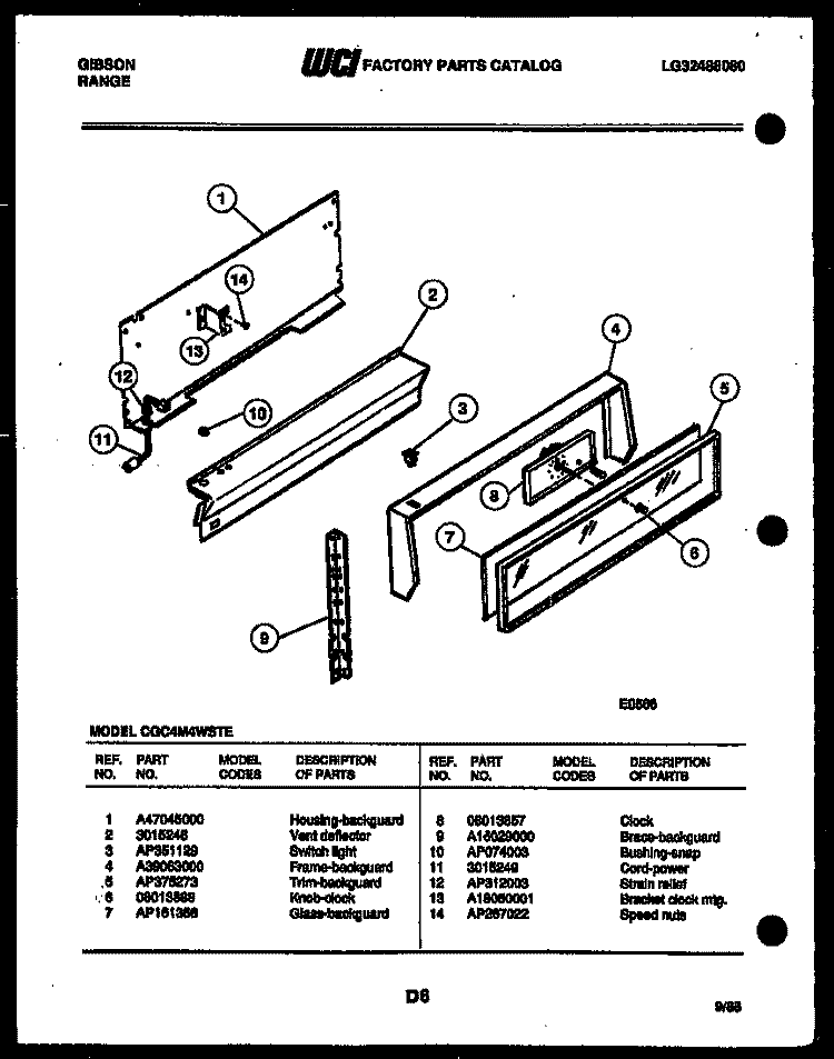 BACKGUARD Diagram and Parts List for CGC4M4WSTE  Gibson Range