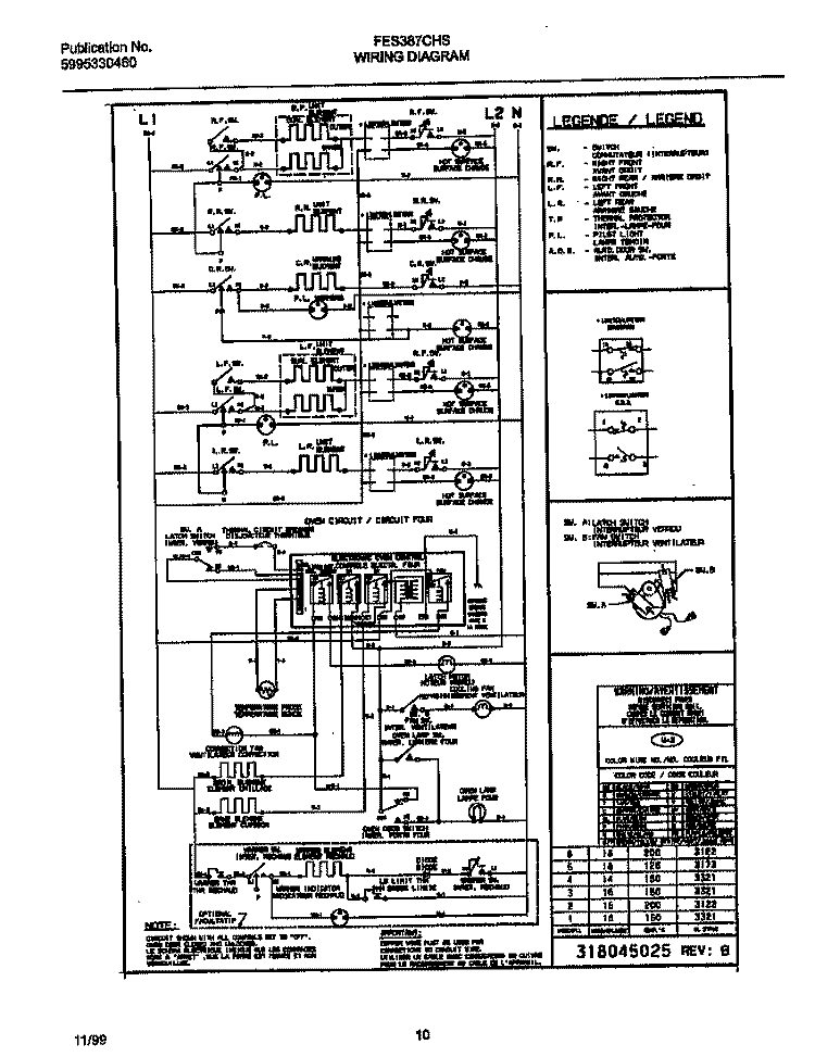 WIRING DIAGRAM Diagram and Parts List for FES387CHSC  Frigidaire Range