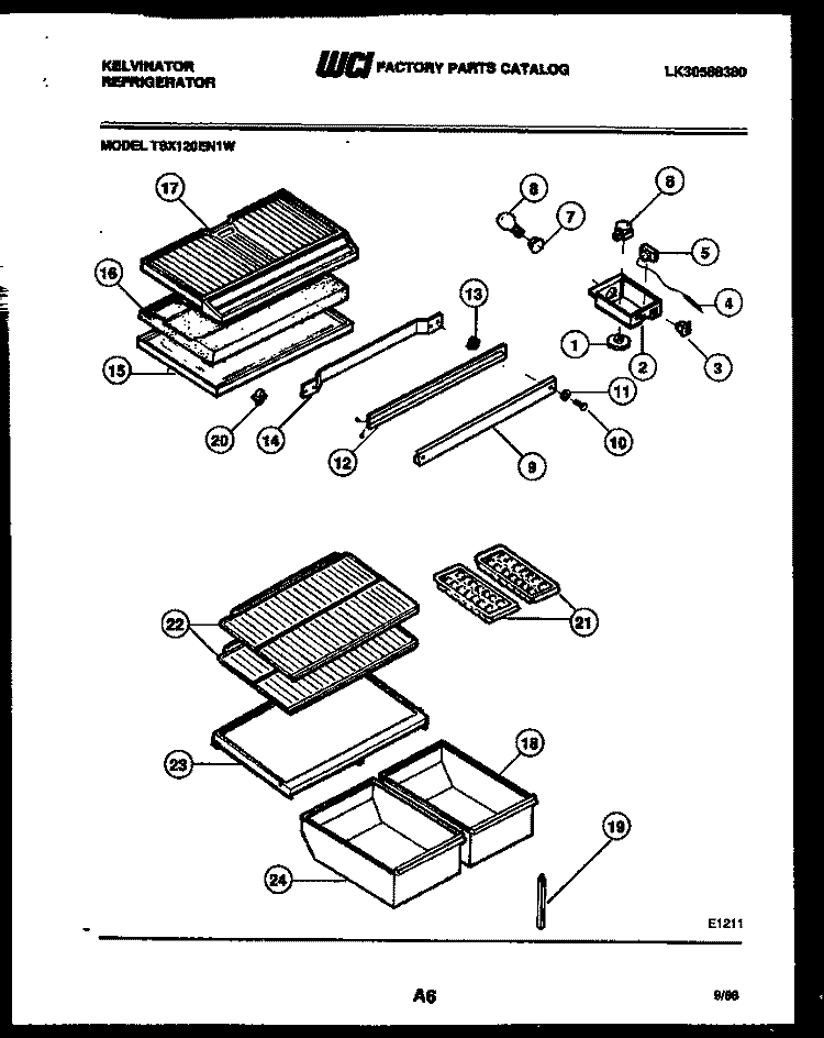 SHELVES AND SUPPORTS Diagram and Parts List for TSX120EN1T  Kelvinator Refrigerator