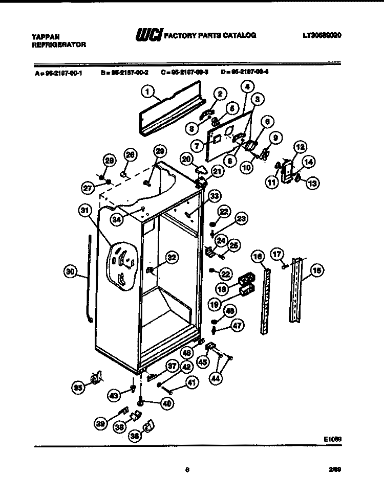 CABINET PARTS Diagram and Parts List for 95-2187-00-01  Tappan Refrigerator