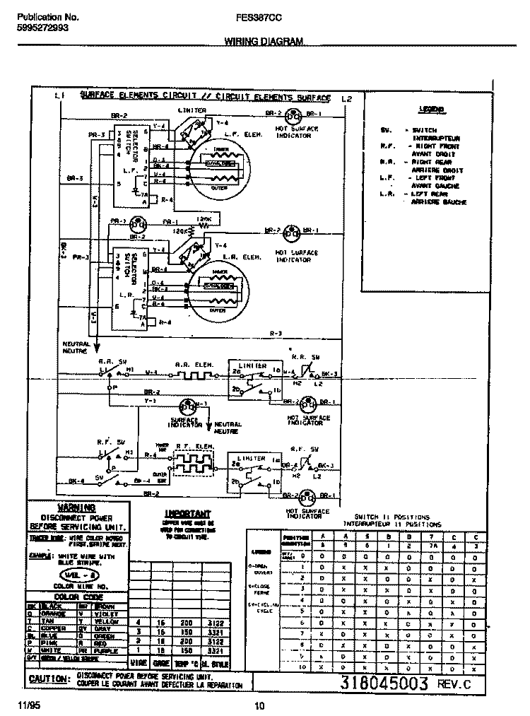 WIRING DIAGRAM Diagram and Parts List for FES387CCSA  Frigidaire Wall Oven