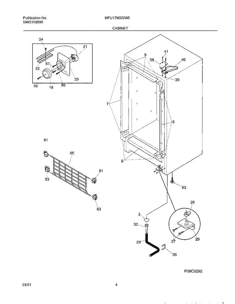 CABINET Diagram and Parts List for MFU17M3GW3  Frigidaire Freezer