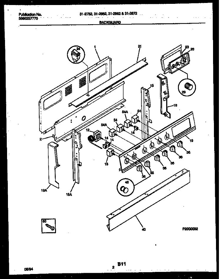 BACKGUARD Diagram and Parts List for 31-2862-00-02  Tappan Range